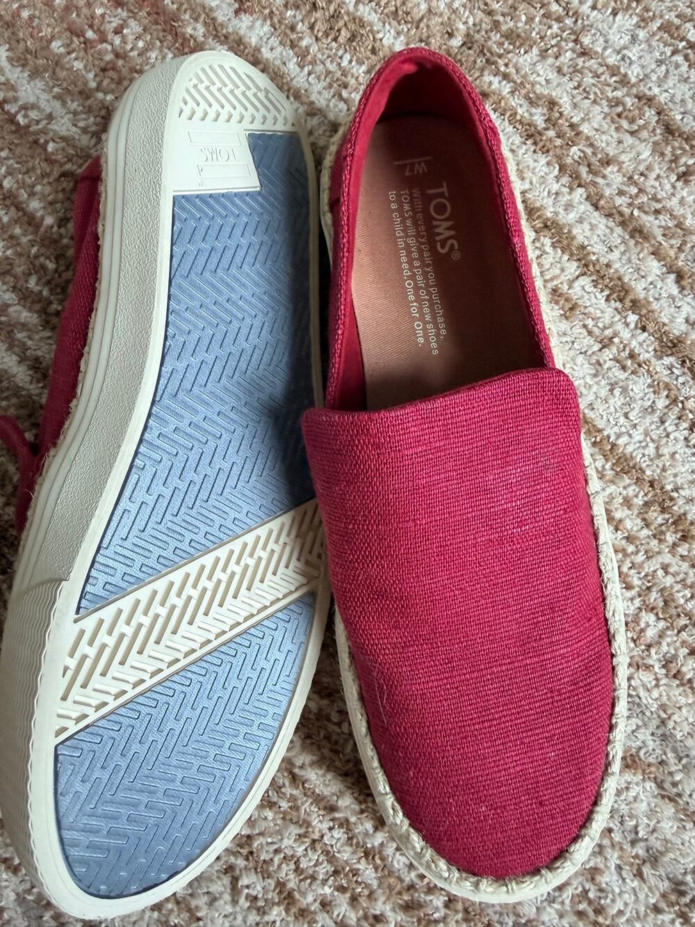 TOMS Women's Sunset Espadrille Canvas Slip On Loafers Red Magenta Size 7 W7 NEW